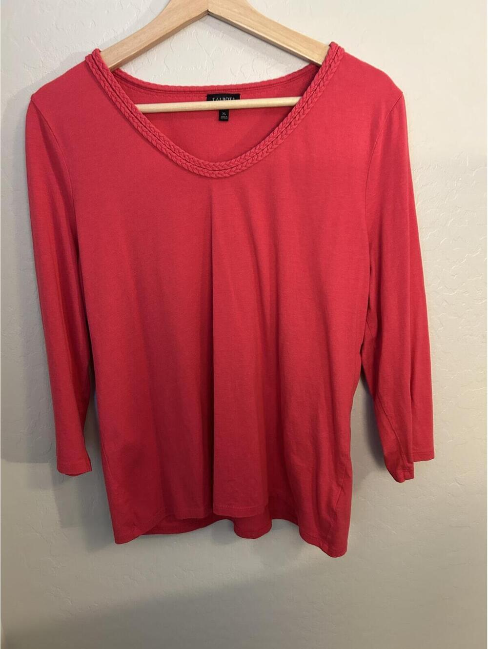 Talbots Coral Red 3/4 Sleeve Knit Top Women's XL